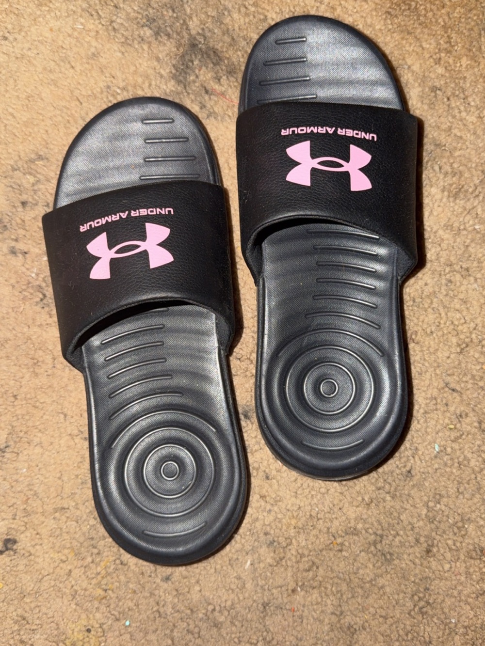 Under Armour Black Slide Sandals with Pink Logo - Women's